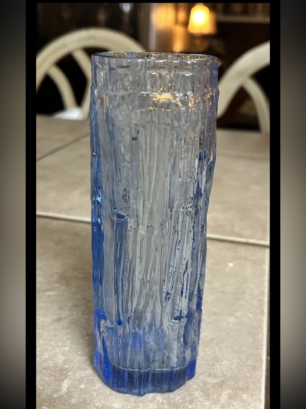 Vintage Ravenhead Glass Vase blue bark effect Mid Century